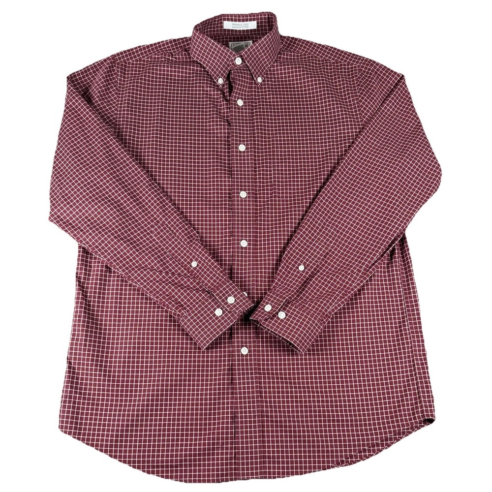 L.L. Bean Shirt Mens Medium Red Check Long Sleeve Button Down Wrinkle Free